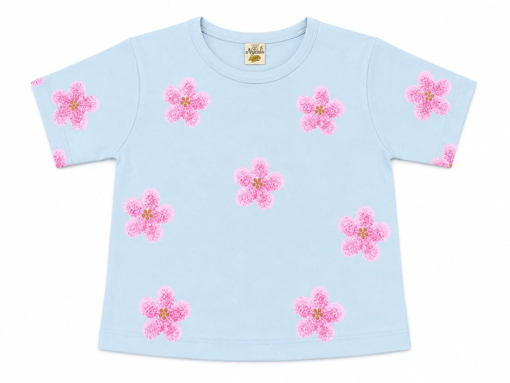 Polo Flores, color celeste